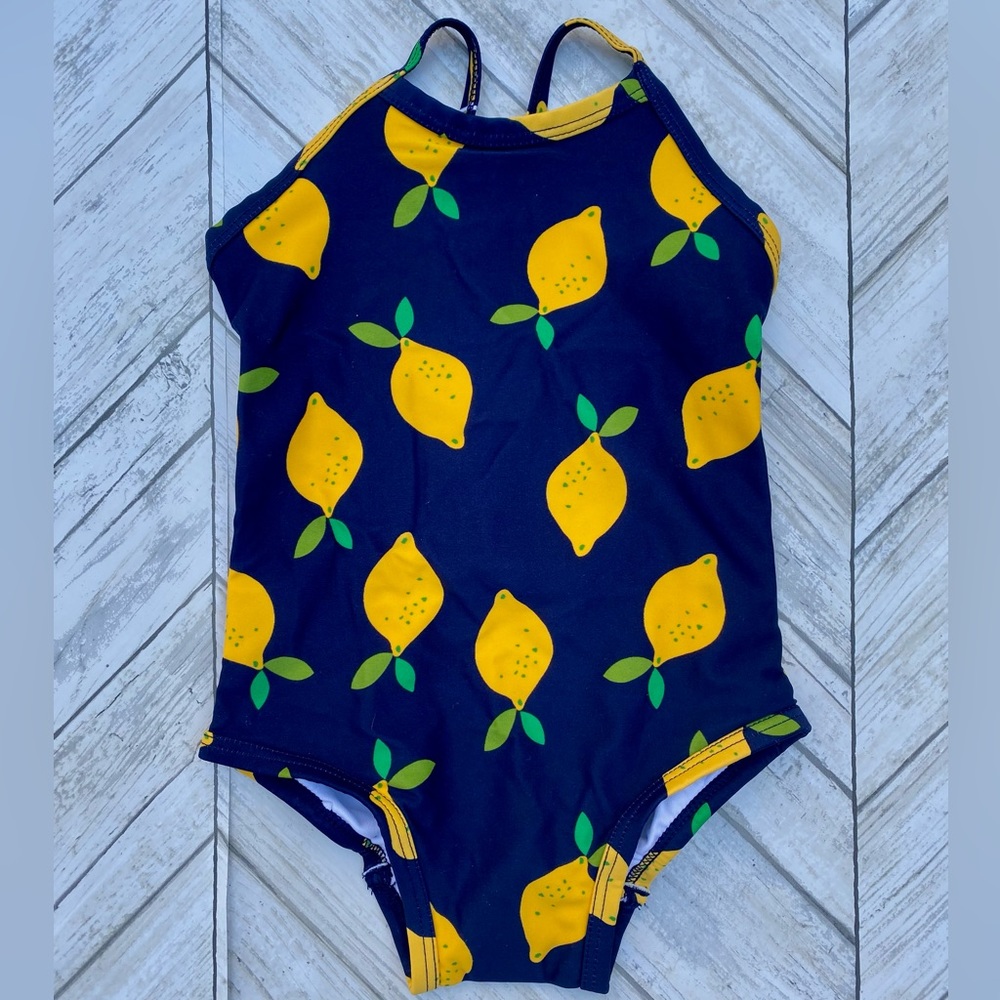 New Hanna Andersson Lemon Print Scoop Back One-Piece Swimsuit
